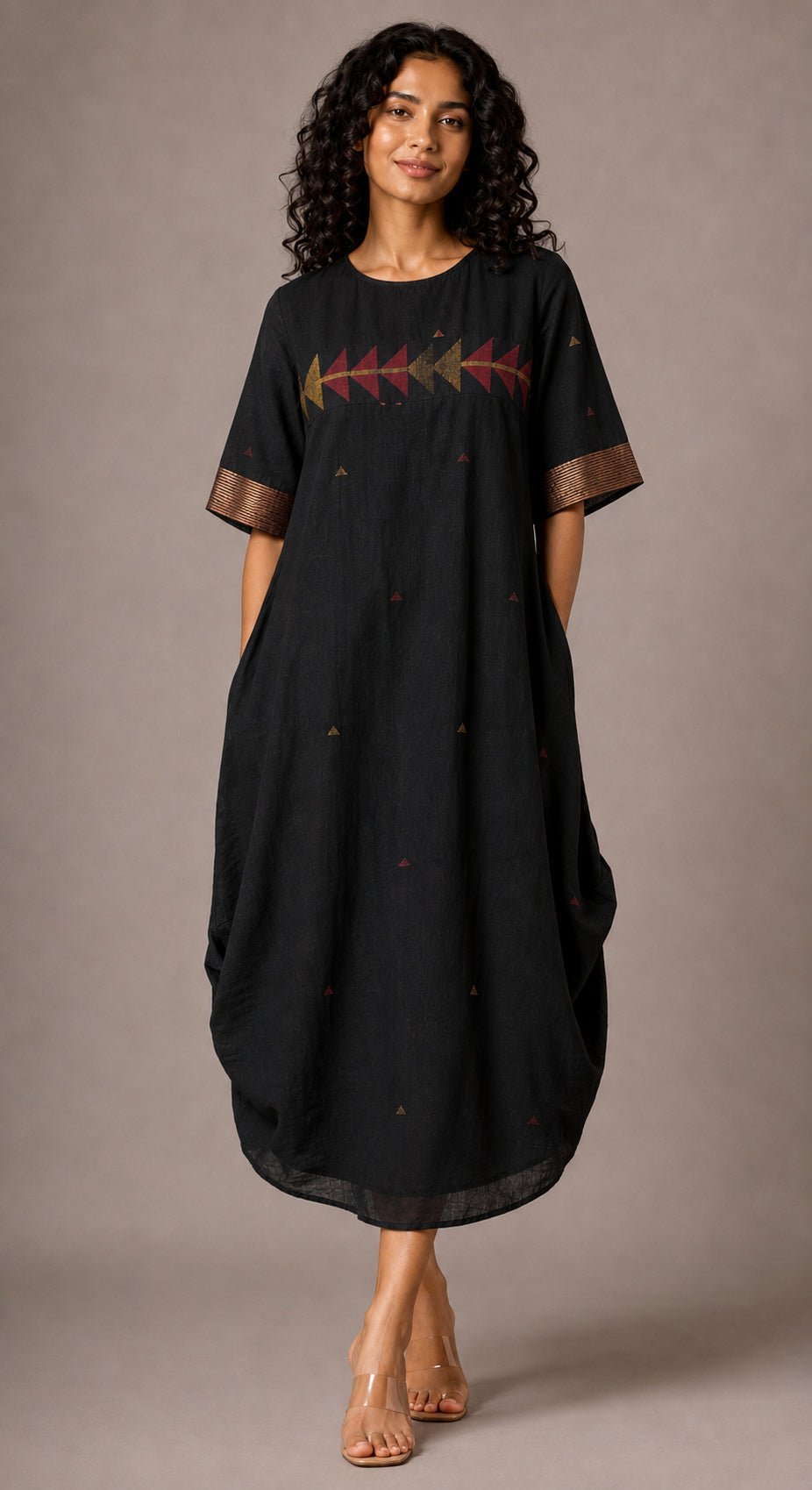 Side Gathered Dress - Kohl - CiceroniDressesBhomra
