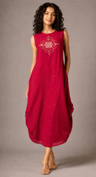 Side Gathered Dress - Red Tile - CiceroniDressesBhomra