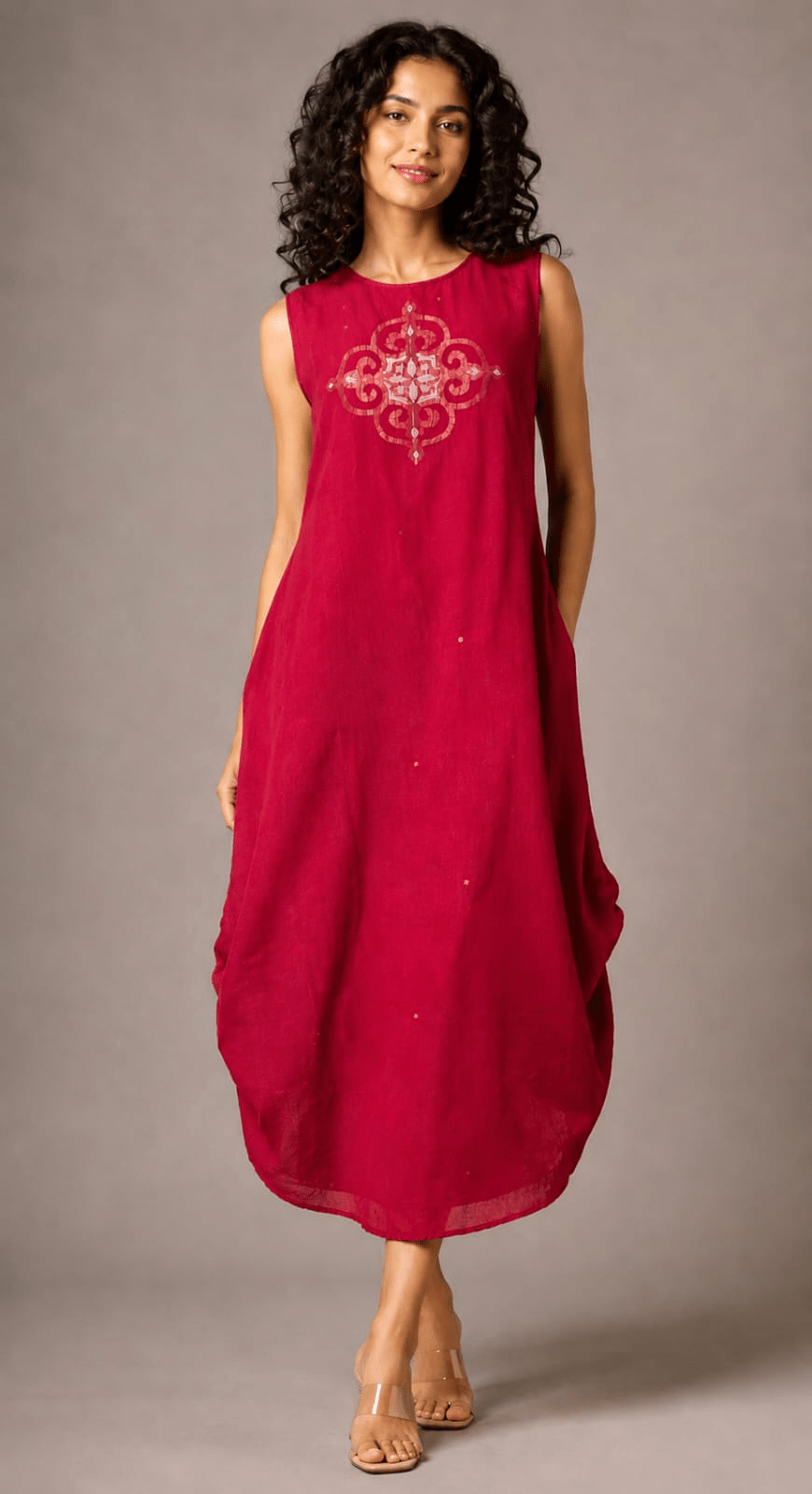 Side Gathered Dress - Red Tile - CiceroniDressesBhomra