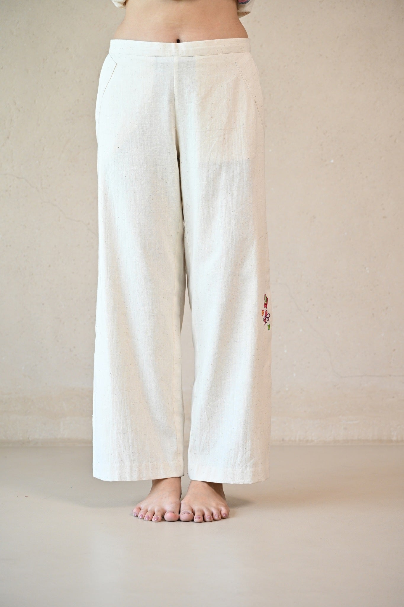 Side Pleated Pant - Natural White - CiceroniPantsRang by Rajvi