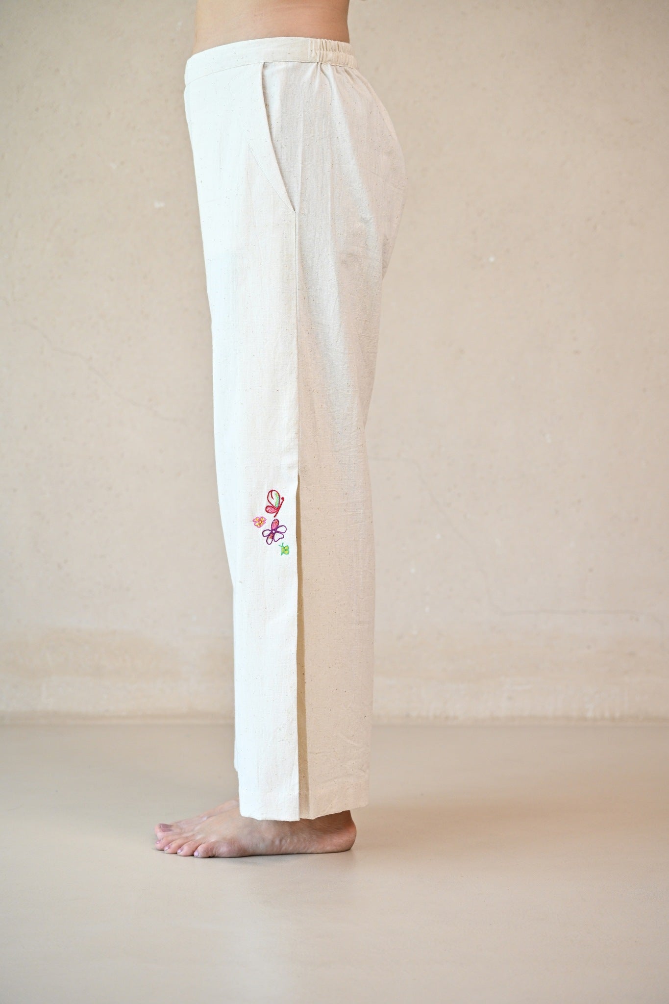 Side Pleated Pant - Natural White - CiceroniPantsRang by Rajvi