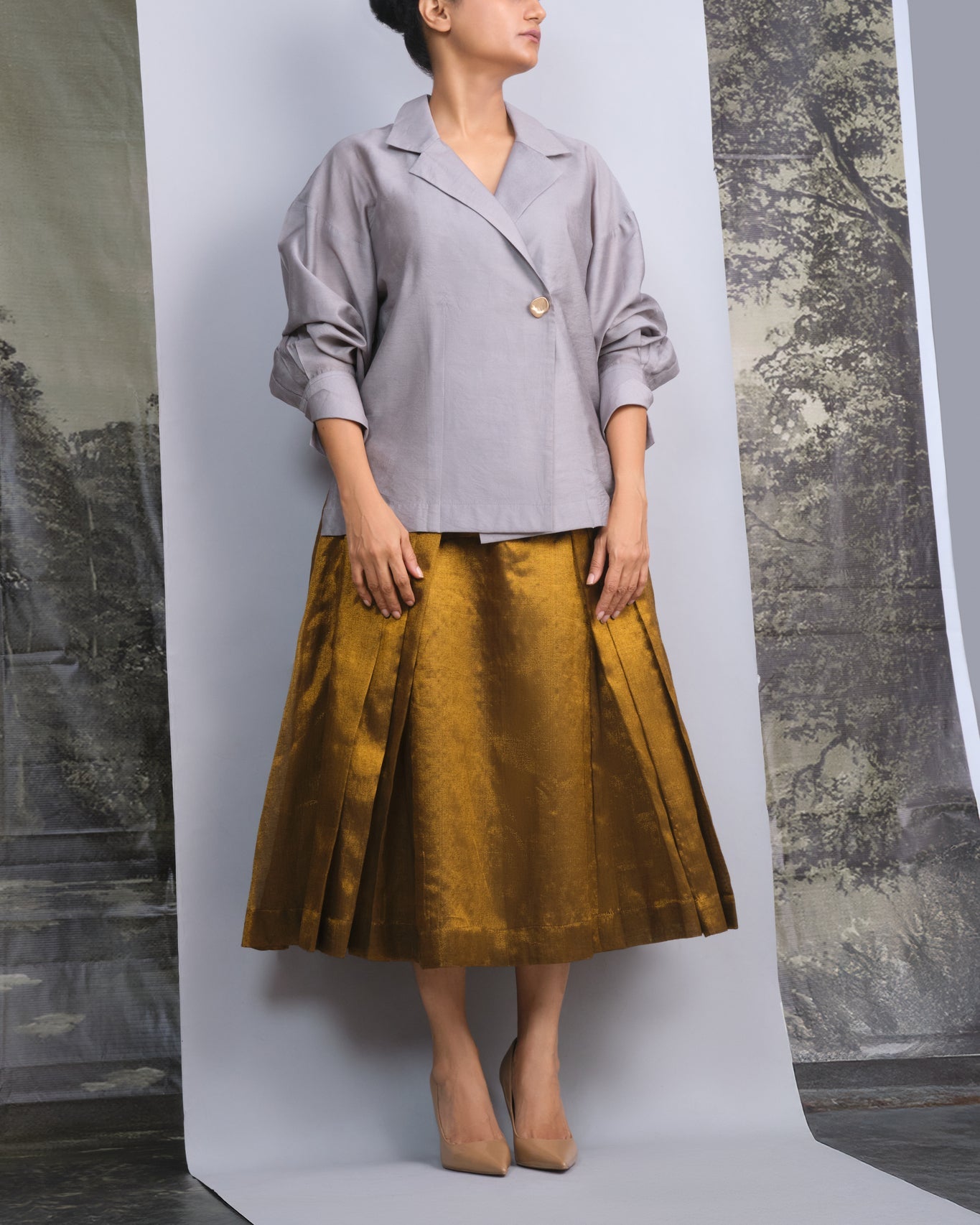 Silver & Gold Chanderi Co - ord Set - CiceroniSkirt SetOtouto