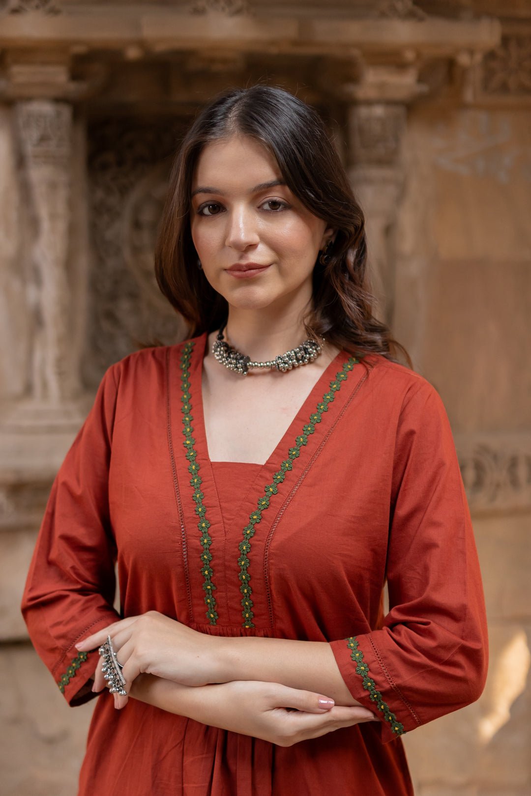 Sindhur Earth Kurta Set with Ajrakh Dupatta - CiceroniKurta Set, Everyday WearMaidaan