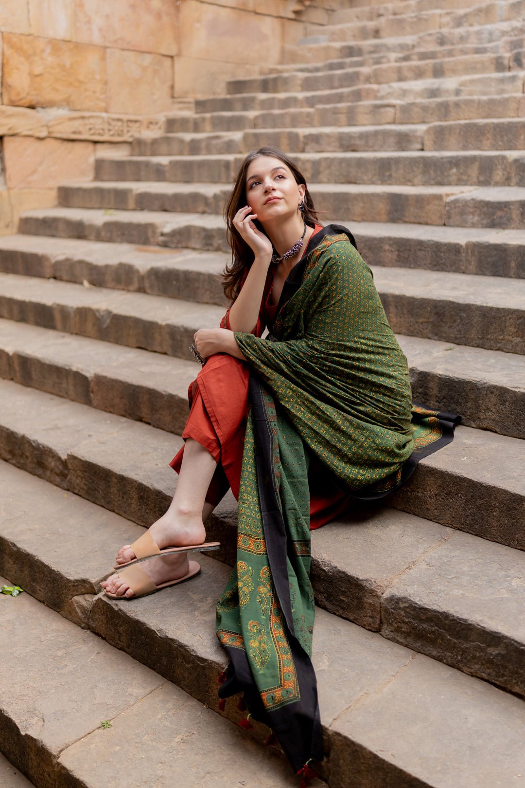 Sindhur Earth Kurta Set with Ajrakh Dupatta - CiceroniKurta Set, Everyday WearMaidaan