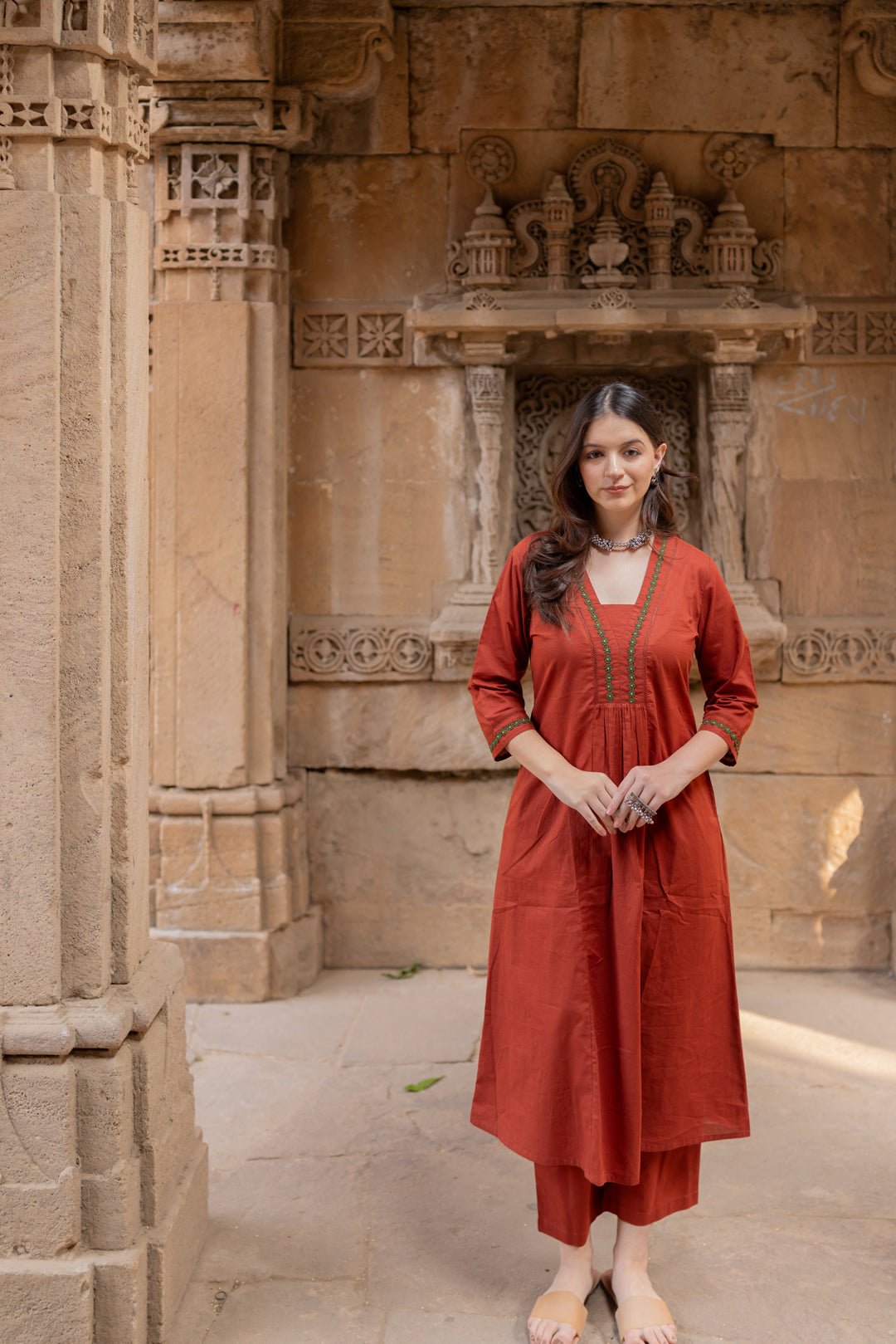 Sindhur Earth Kurta Set with Ajrakh Dupatta - CiceroniKurta Set, Everyday WearMaidaan