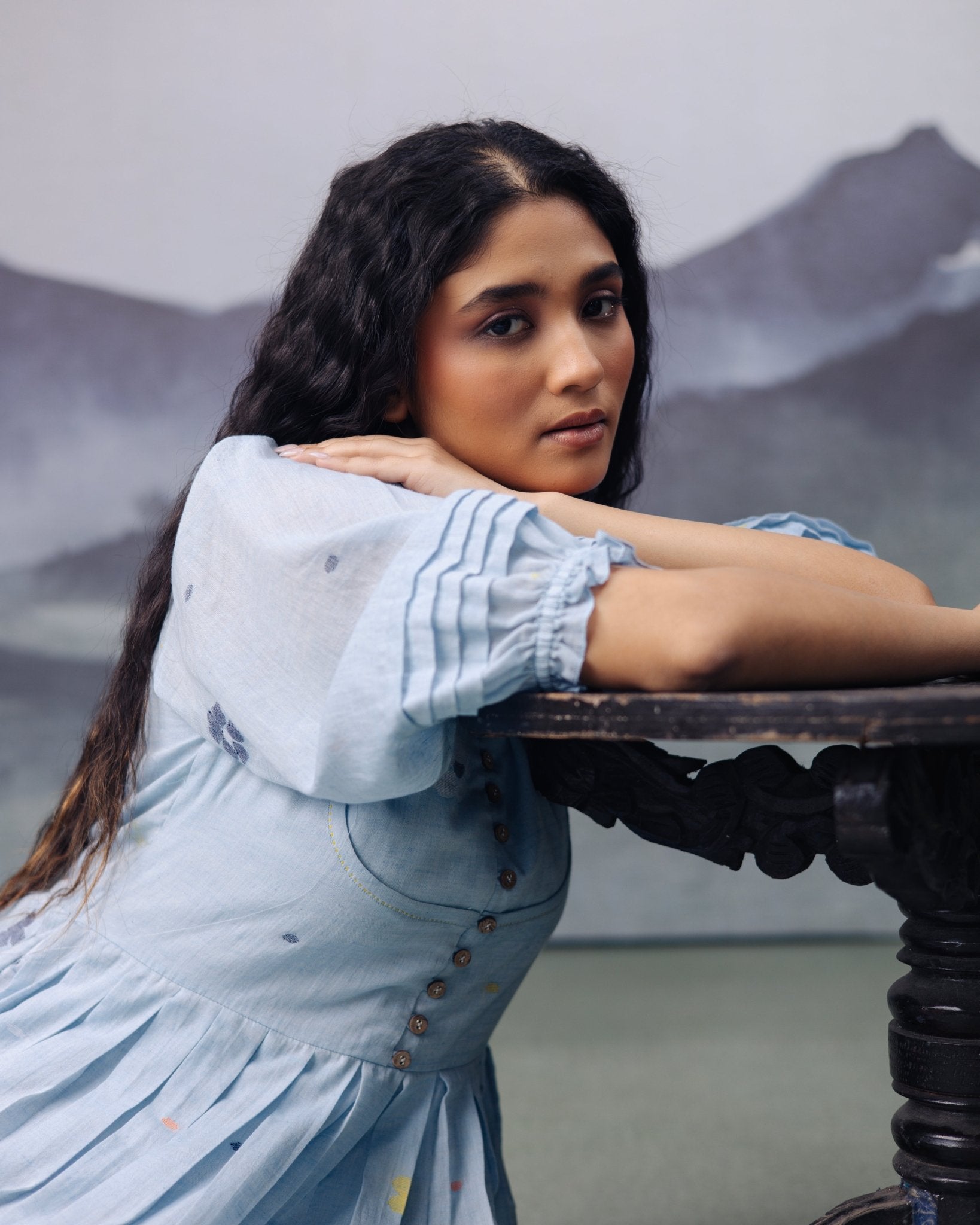 Sky Daisy Desire Box Pleat Dress - CiceroniDressesGulmohar Calcutta