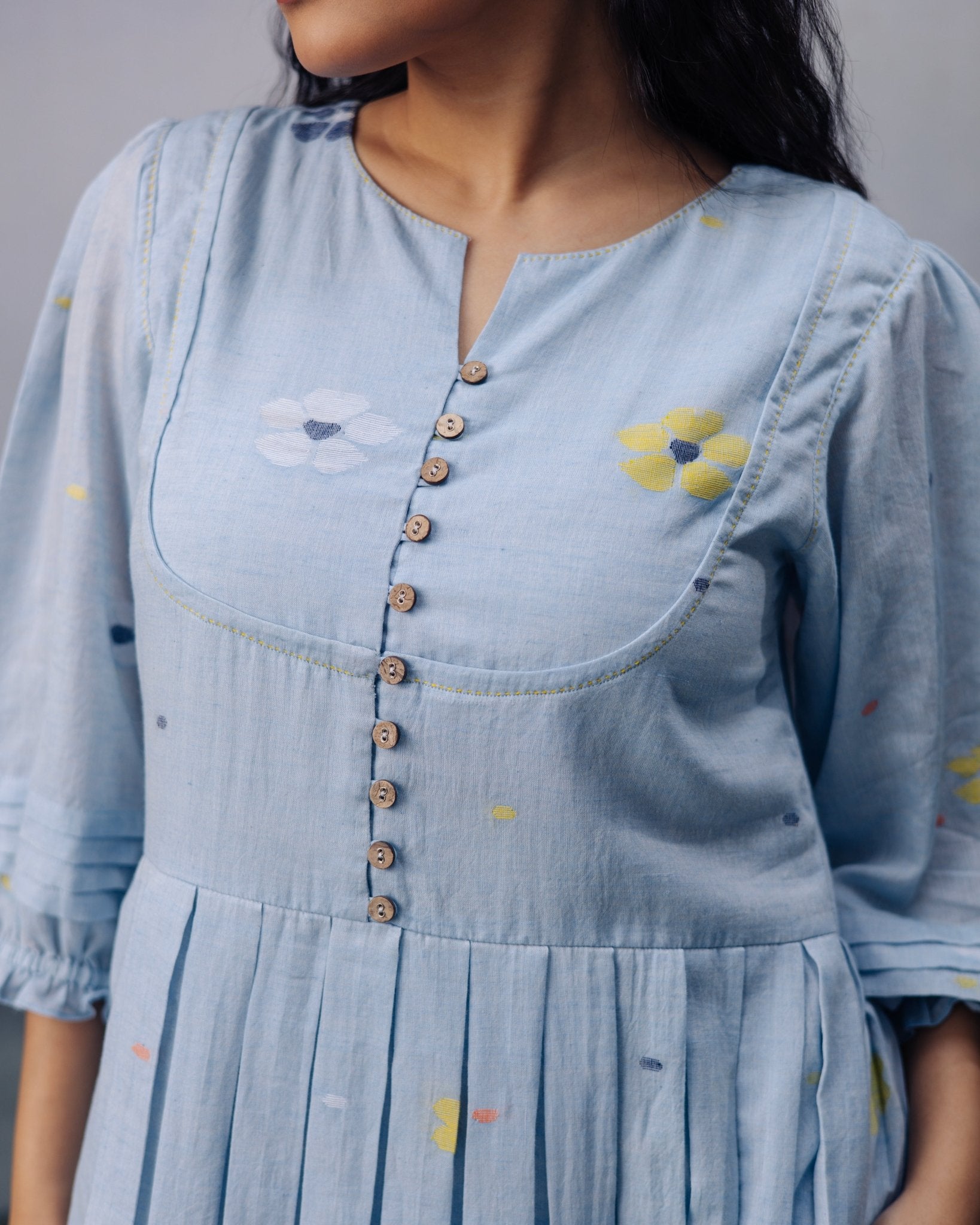 Sky Daisy Desire Box Pleat Dress - CiceroniDressesGulmohar Calcutta