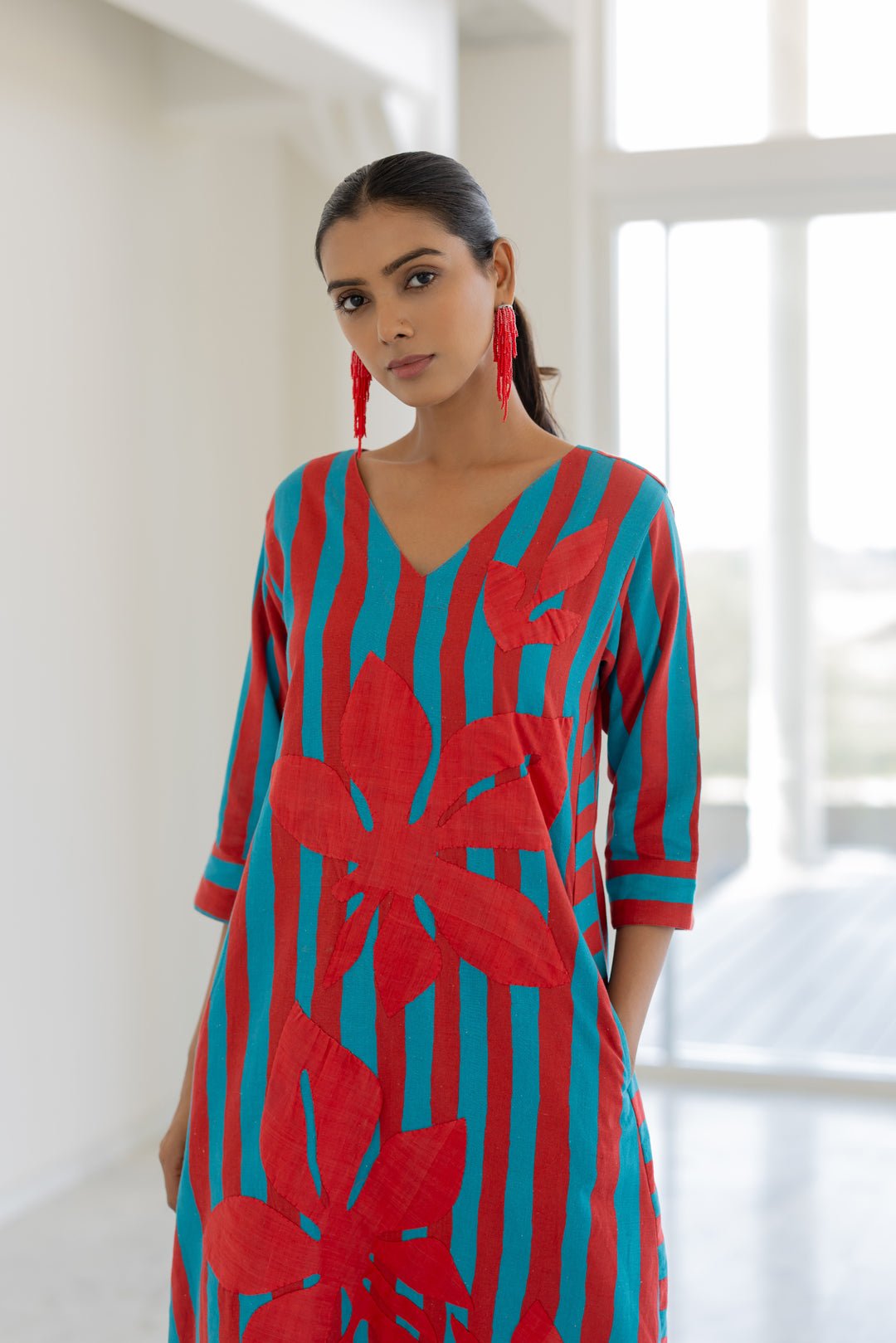 Sky Fire Striped Appliqué Kurta Set - CiceroniKurta Set, Everyday WearSilai Studio