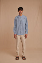 Sky Linen Men's Band Collar Shirt - Slim Fit - CiceroniShirtSaphed