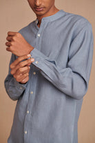 Sky Linen Men's Band Collar Shirt - CiceroniShirtSaphed