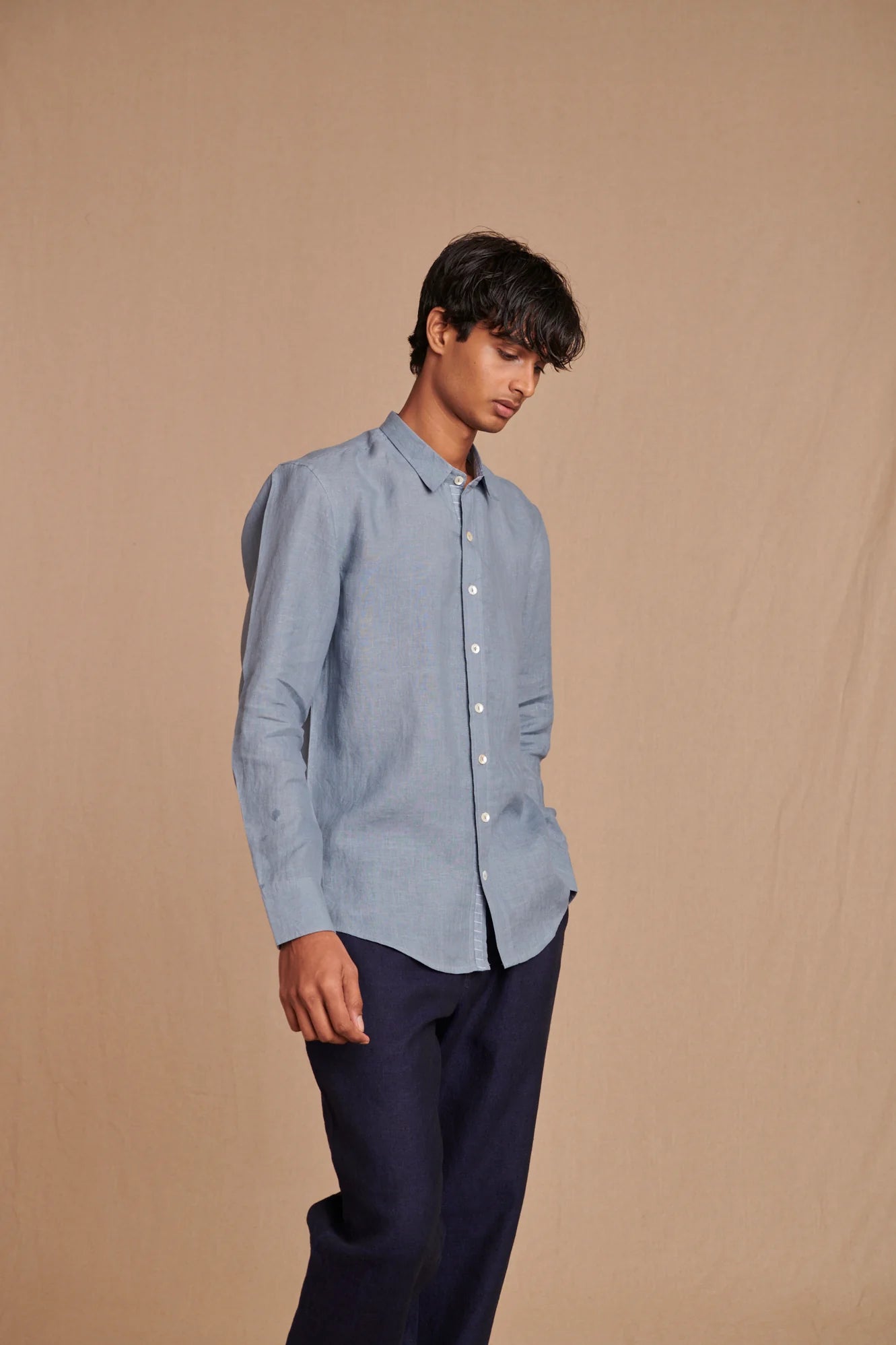 Sky Linen Men's Oxford Shirt - Slim Fit - CiceroniShirtSaphed