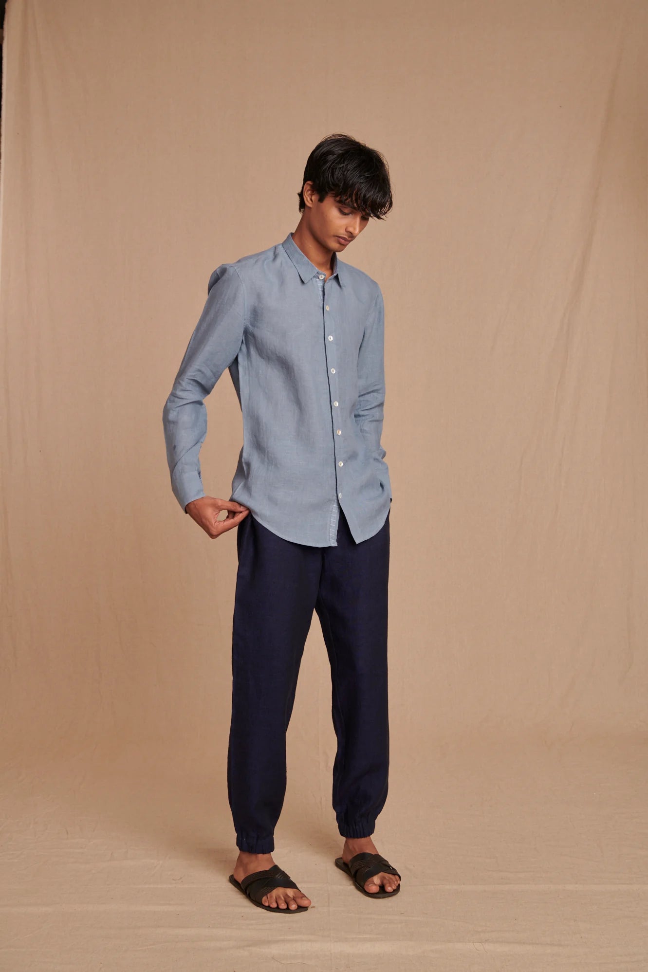 Sky Linen Men's Oxford Shirt - Slim Fit - CiceroniShirtSaphed