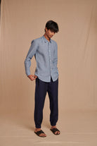Sky Linen Men's Oxford Shirt - Slim Fit - CiceroniShirtSaphed