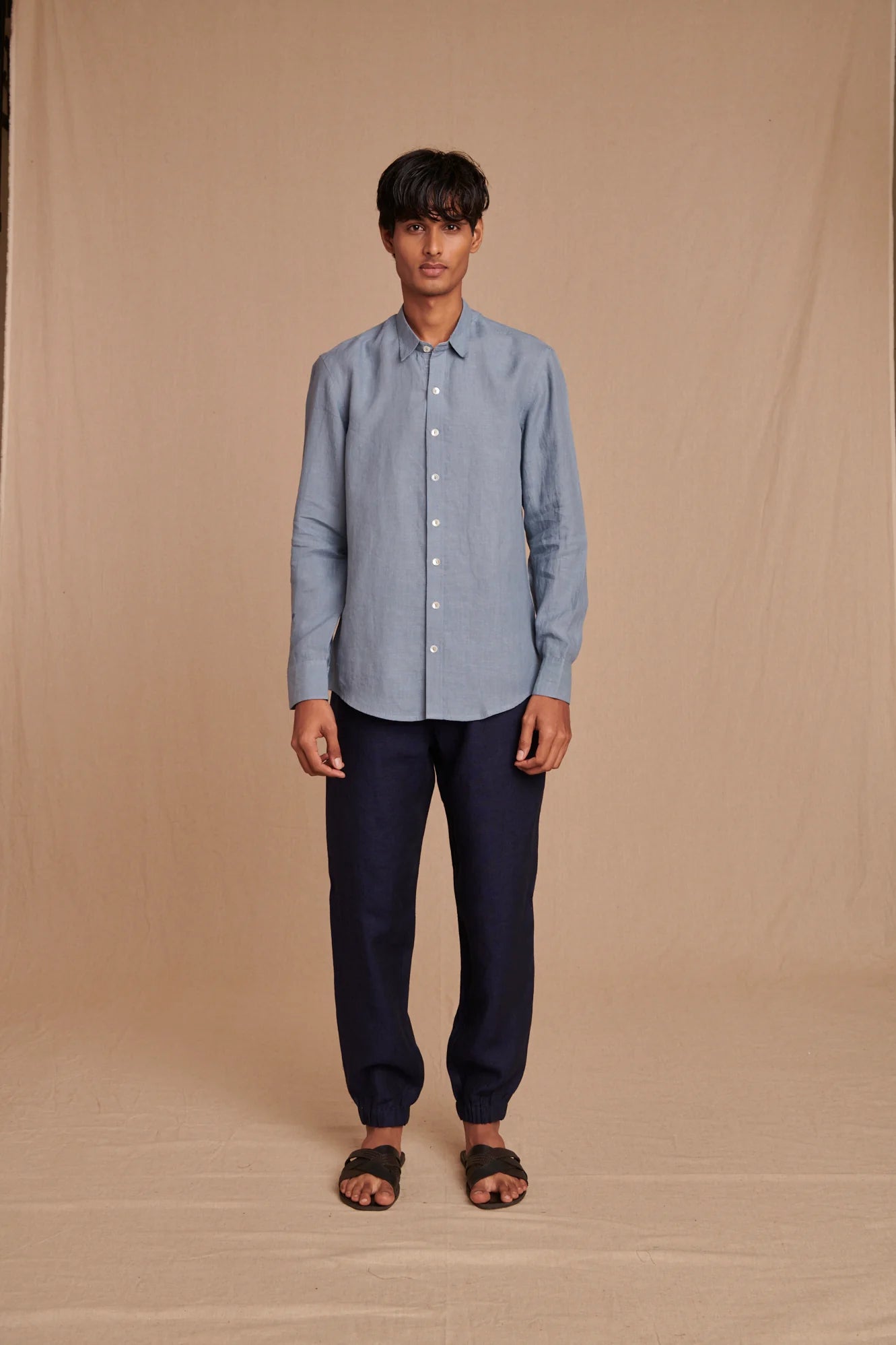 Sky Linen Men's Oxford Shirt - Slim Fit - CiceroniShirtSaphed