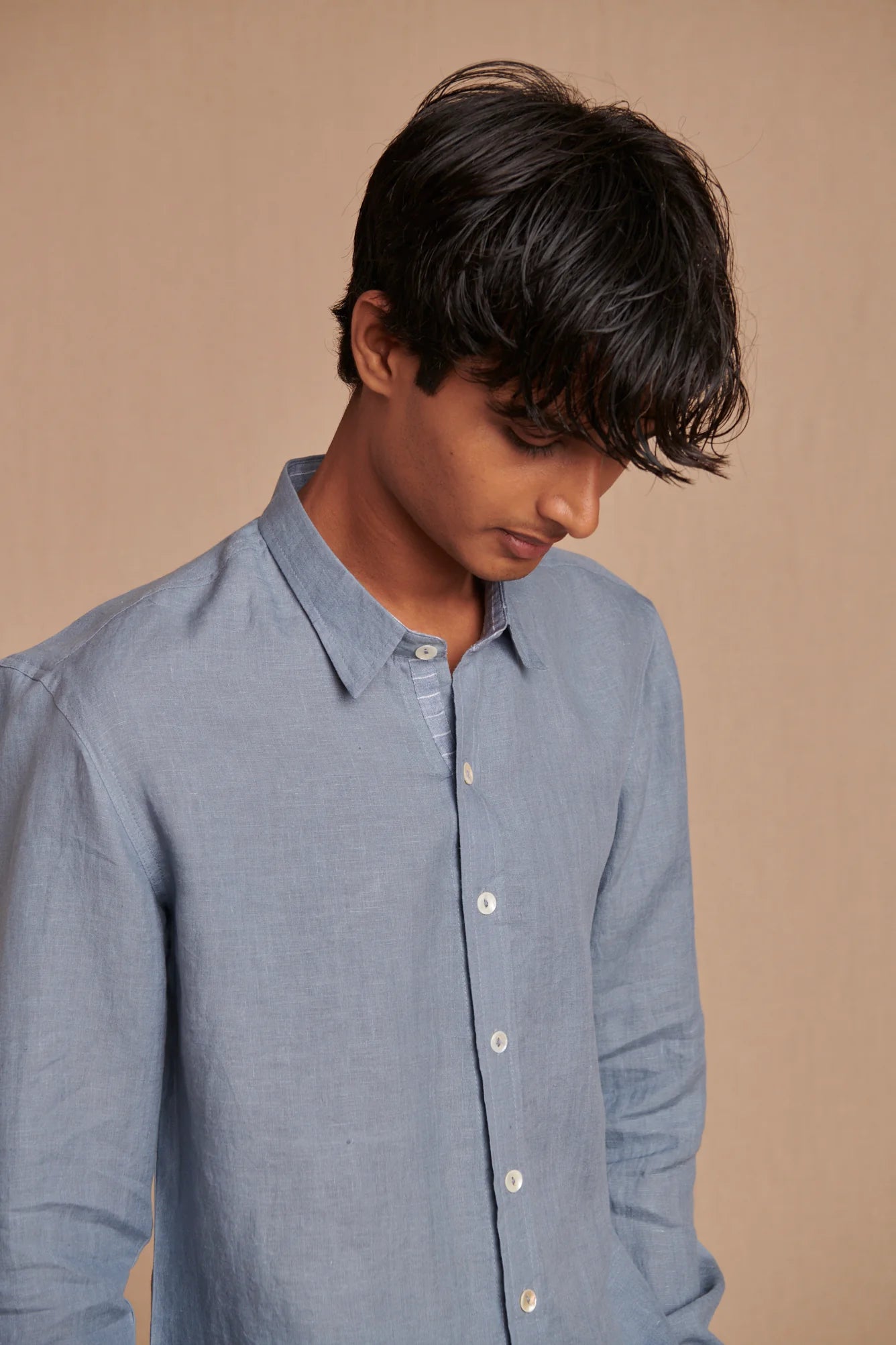 Sky Linen Men's Oxford Shirt - Slim Fit - CiceroniShirtSaphed