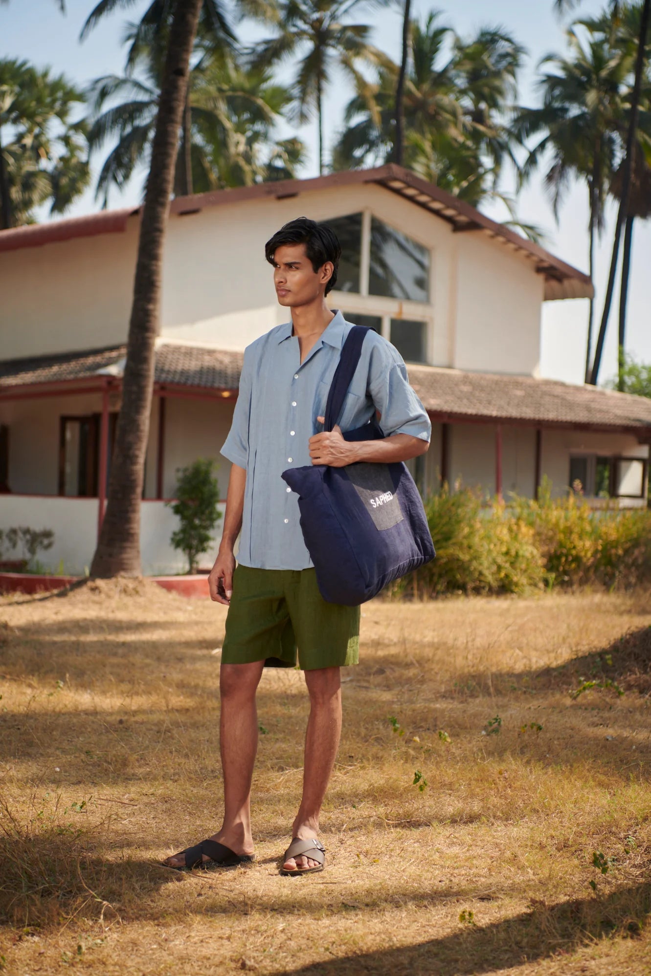 Sky Linen Men's Pleated Camp Collar Shirt - CiceroniShirtSaphed