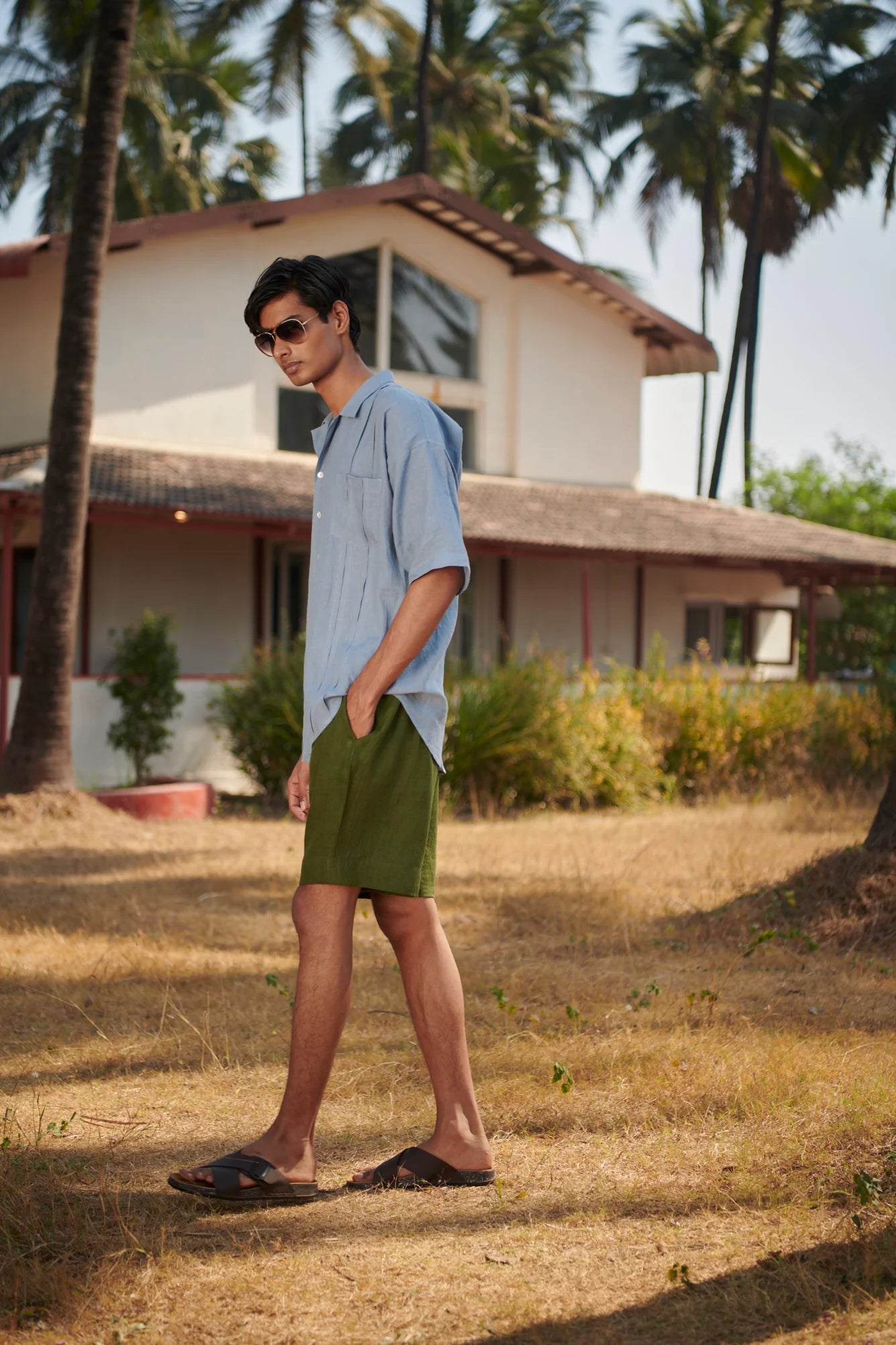 Sky Linen Men's Pleated Camp Collar Shirt - CiceroniShirtSaphed