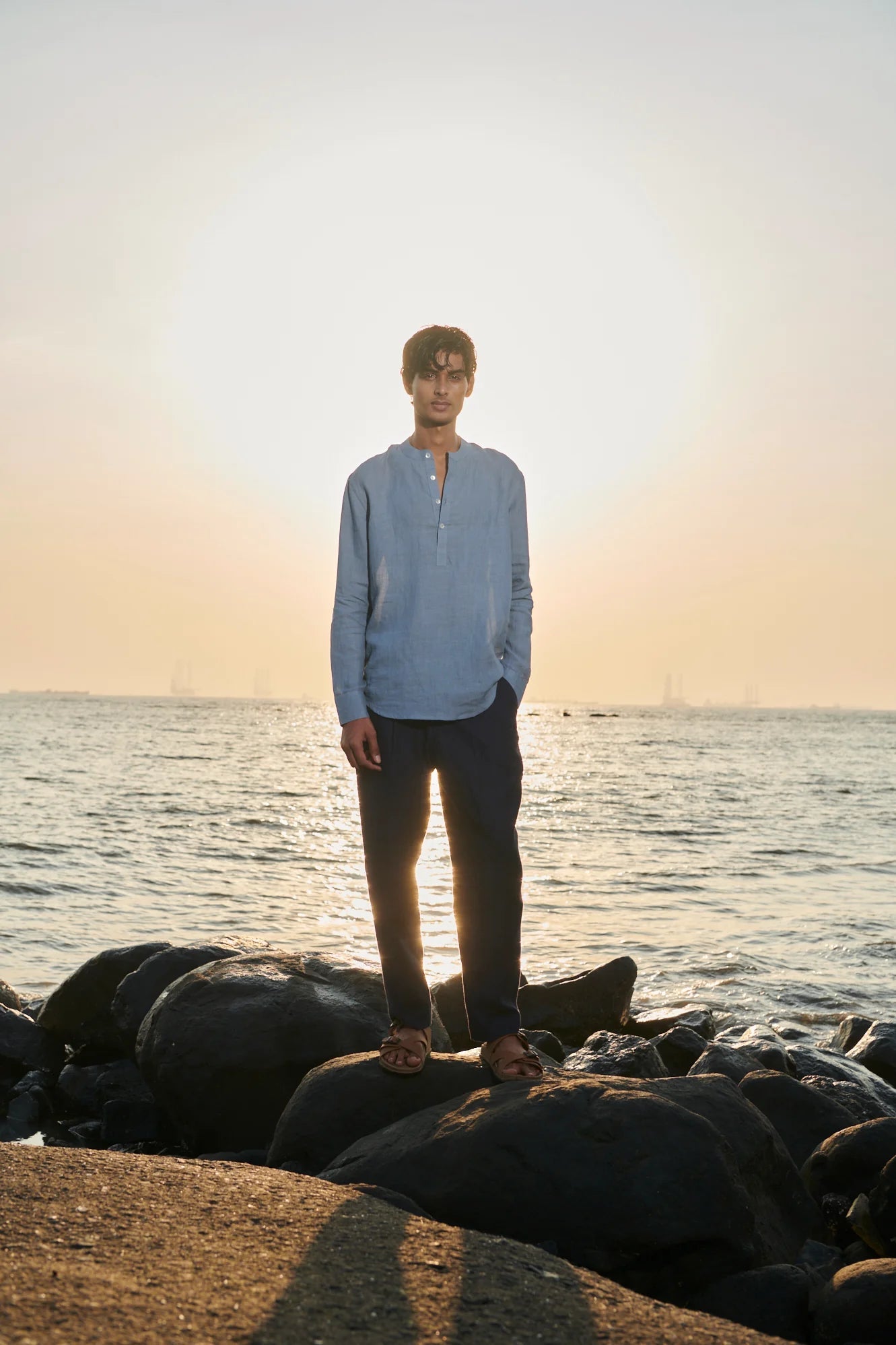 Sky Linen Men's Shirt Kurta - CiceroniShirtSaphed