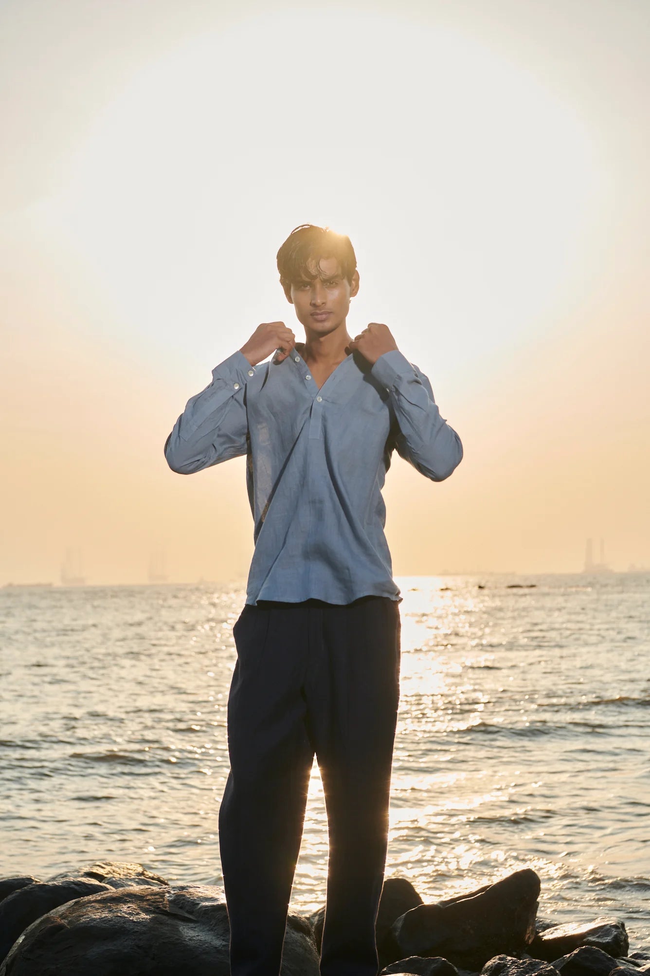 Sky Linen Men's Shirt Kurta - CiceroniShirtSaphed