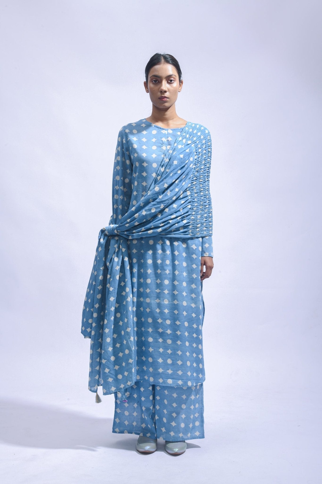 Sky Mud Block Cotton Kurta Set - Kasis - CiceroniKurta Set, Everyday WearJayati Goenka