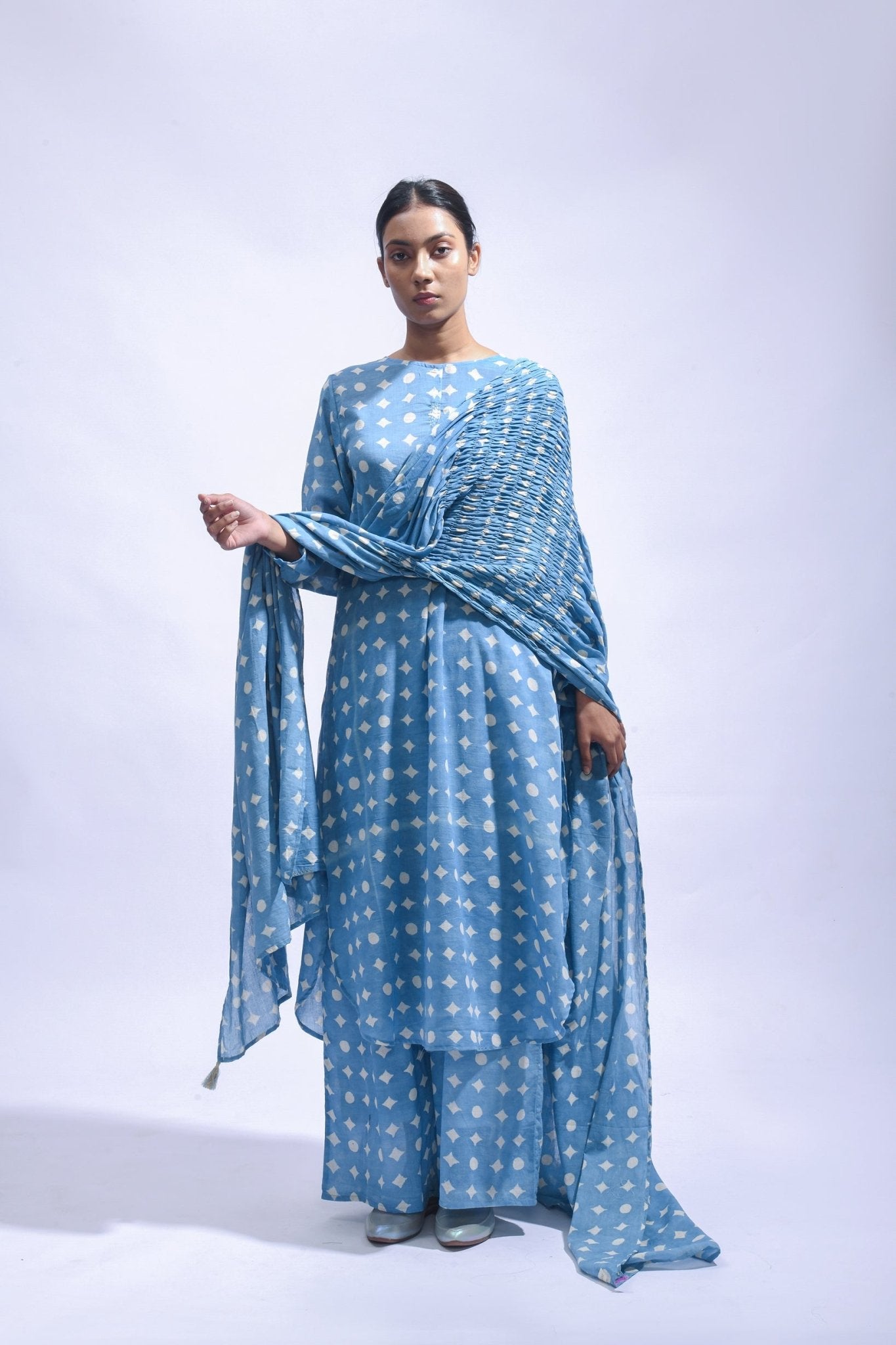 Sky Mud Block Cotton Kurta Set - Kasis - CiceroniKurta Set, Everyday WearJayati Goenka