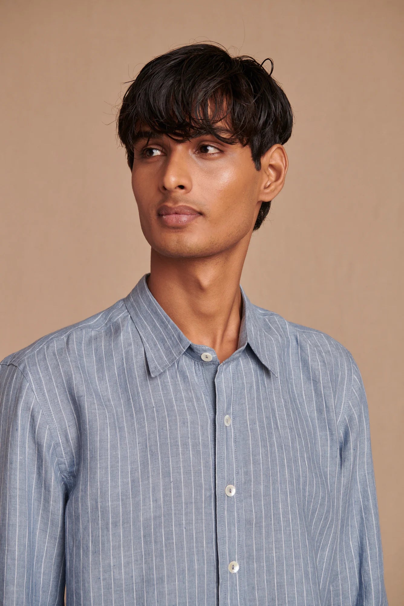 Sky Pinstripe Linen Men's Oxford Shirt - Slim Fit - CiceroniShirtSaphed