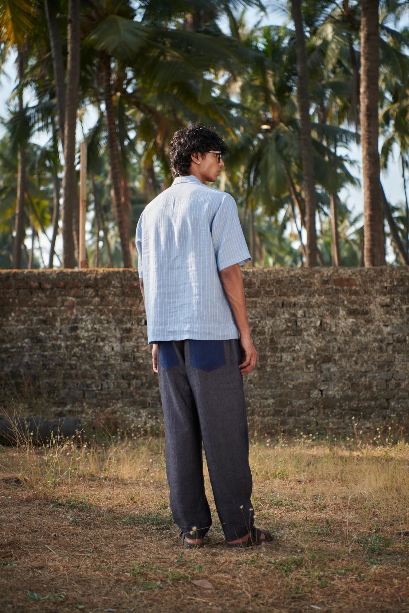 Sky Pinstripe Linen Men's Popover Shirt - CiceroniMen ShirtsSaphed