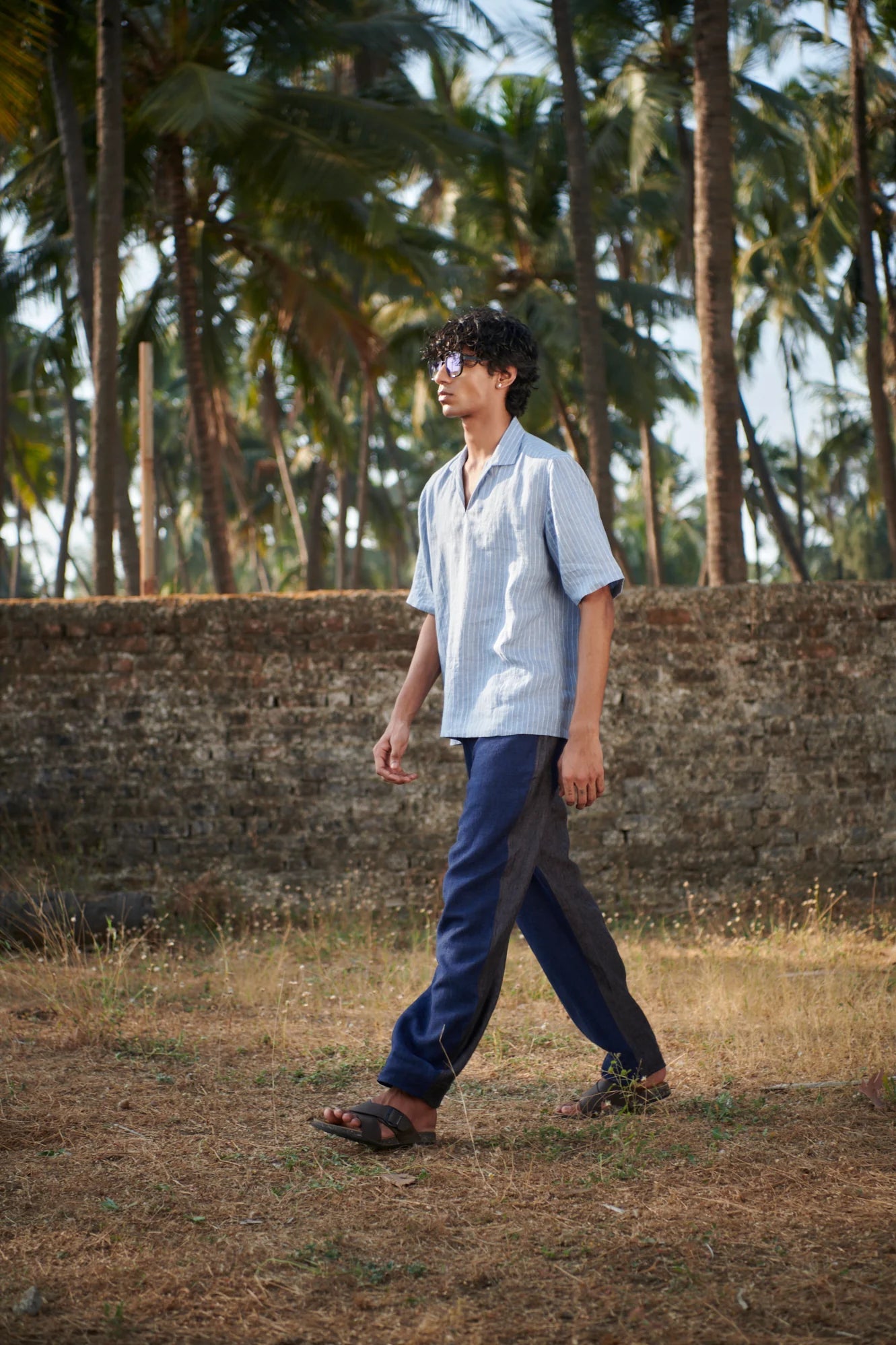 Sky Pinstripe Linen Men's Popover Shirt - CiceroniMen ShirtsSaphed