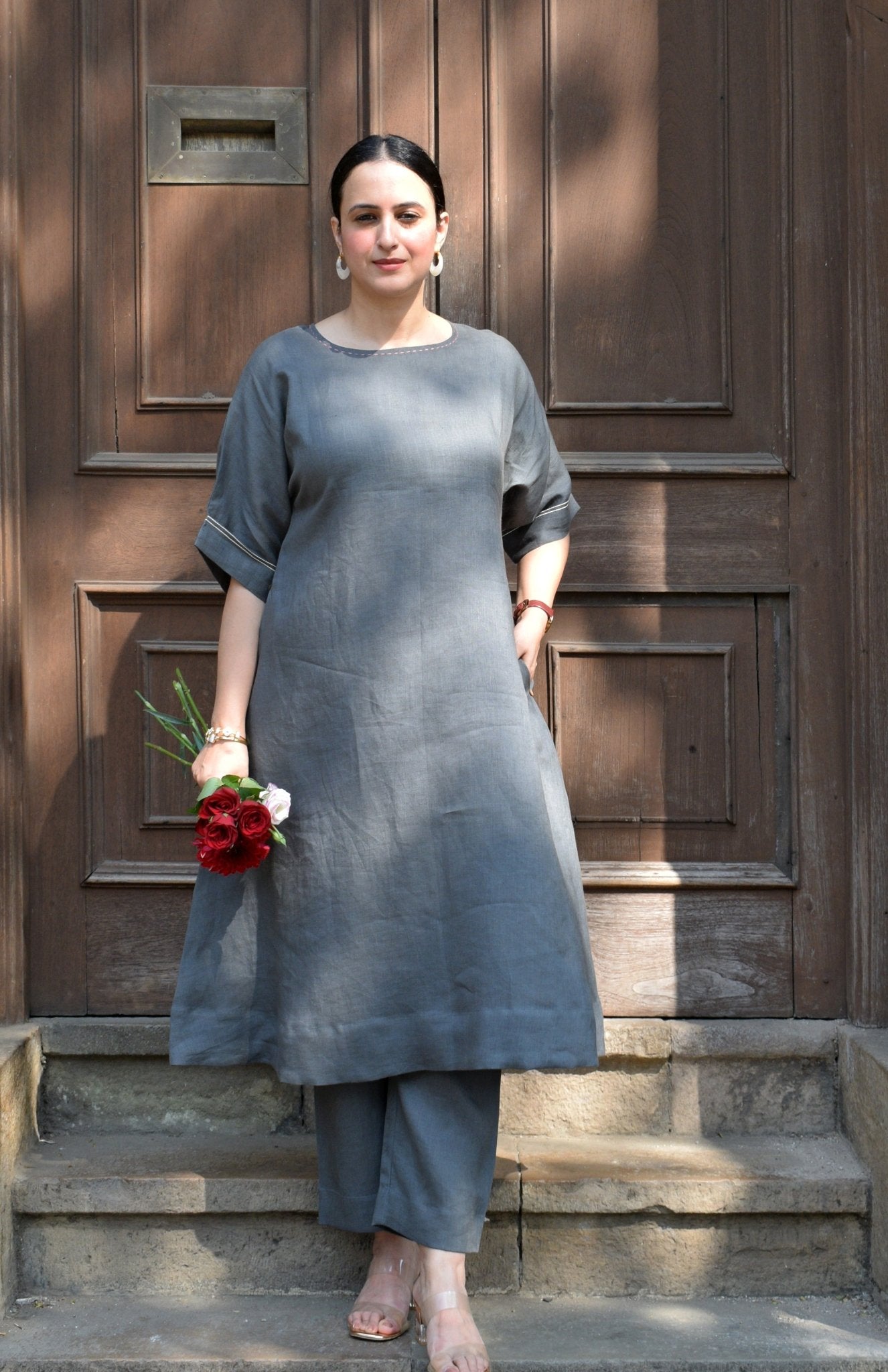 Slate Grey Linen Co - ord Set - CiceroniKurta Set, Everyday WearHouse of Moxa