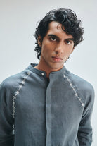 Slate Linen Embroidered Men's Raglan Shirt - CiceroniShirtSaphed