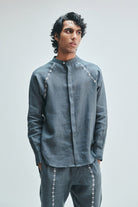 Slate Linen Embroidered Men's Raglan Shirt - CiceroniShirtSaphed