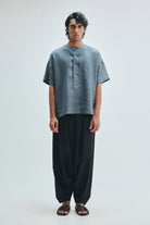 Slate Linen Men's Half Sleeves Panelled Shirt Kurta - CiceroniShirt KurtaSaphed