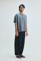 Slate Linen Men's Half Sleeves Panelled Shirt Kurta - CiceroniShirt KurtaSaphed
