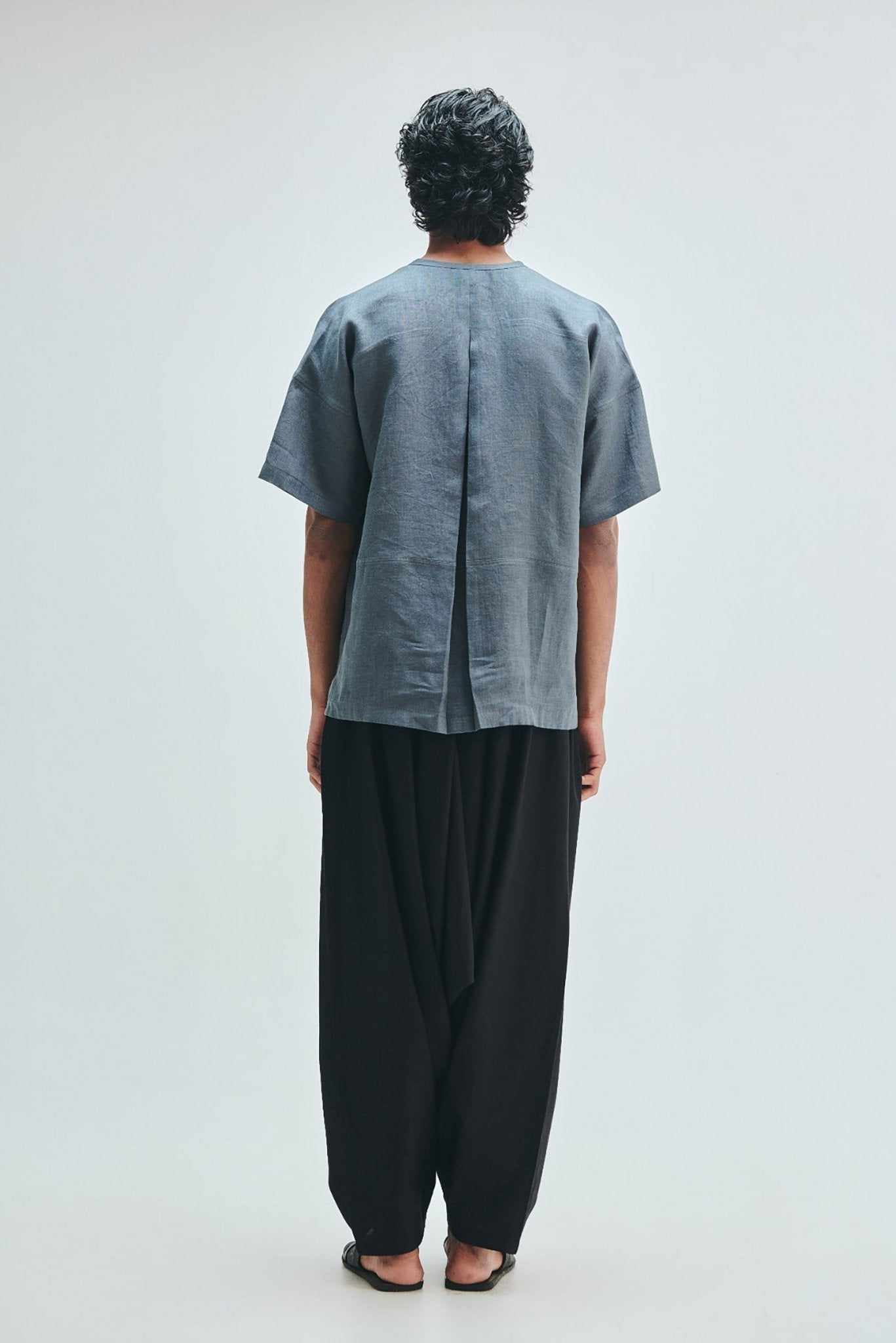 Slate Linen Men's Half Sleeves Panelled Shirt Kurta - CiceroniShirt KurtaSaphed