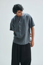 Slate Linen Men's Half Sleeves Panelled Shirt Kurta - CiceroniShirt KurtaSaphed