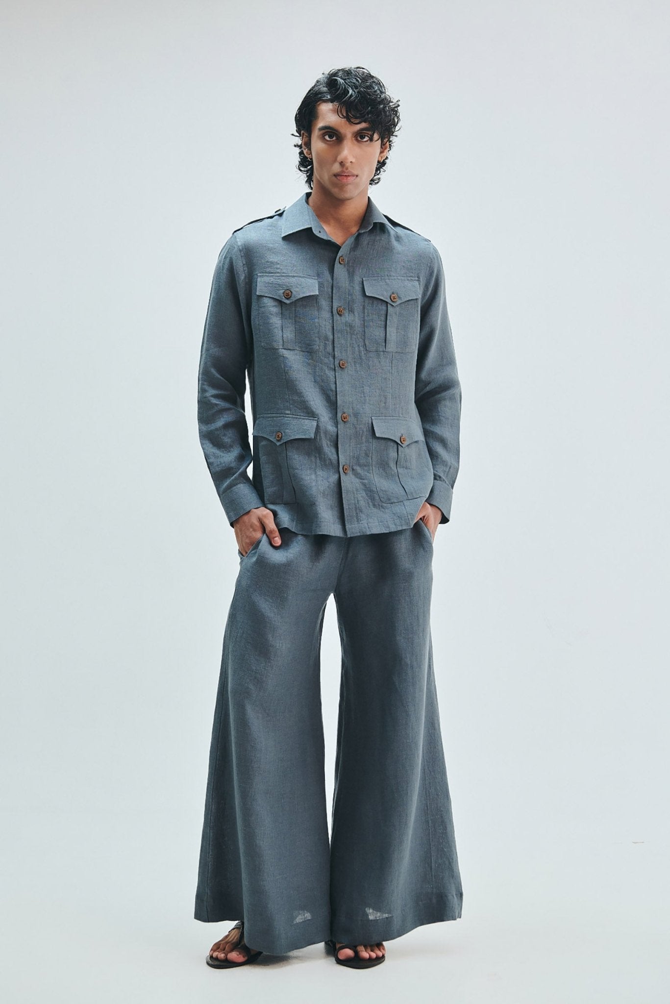 Slate Linen Men's Safari Overshirt Set - CiceroniCo-ord SetSaphed