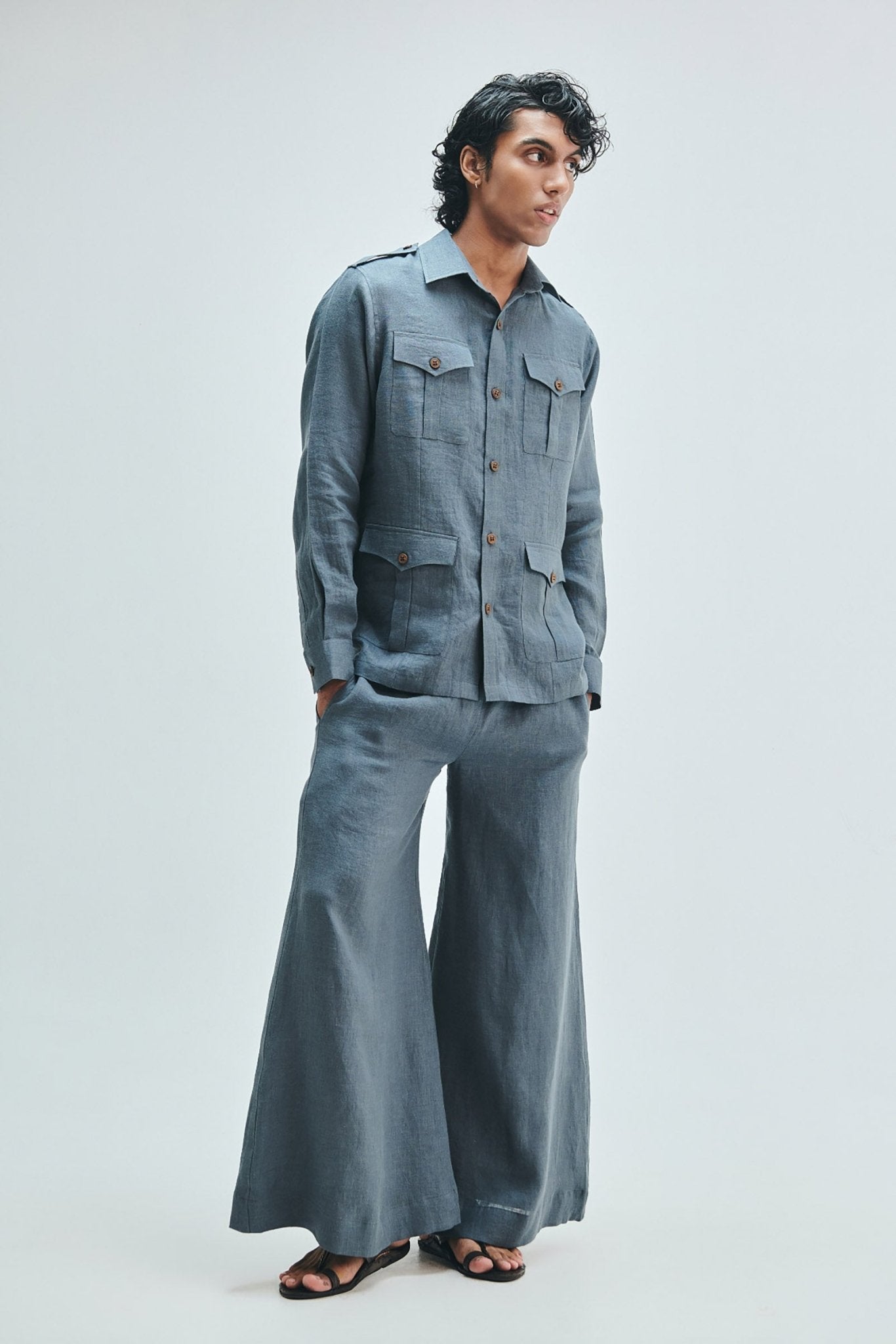 Slate Linen Men's Safari Overshirt Set - CiceroniCo-ord SetSaphed