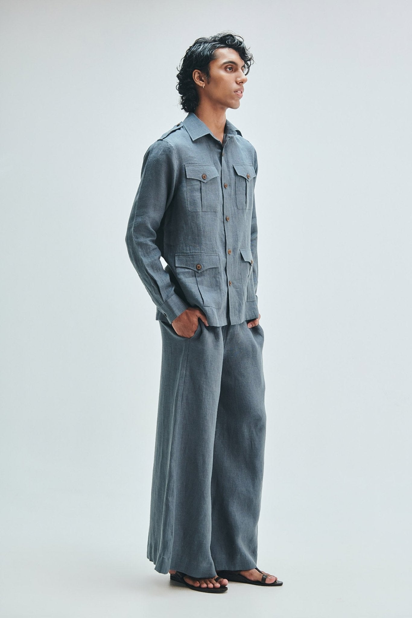Slate Linen Men's Safari Overshirt Set - CiceroniCo-ord SetSaphed