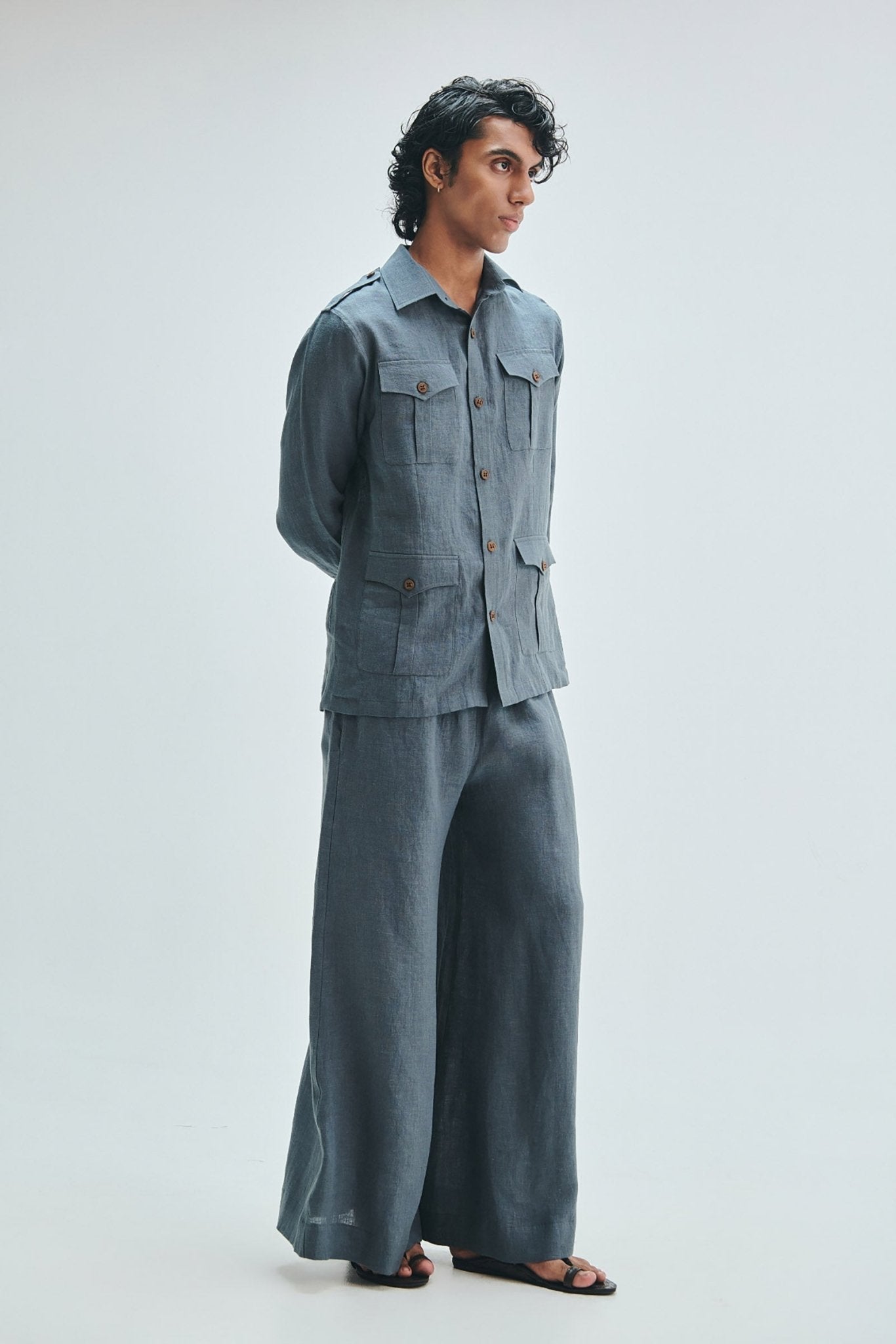 Slate Linen Men's Safari Overshirt Set - CiceroniCo-ord SetSaphed