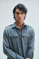 Slate Linen Men's Safari Overshirt - CiceroniOvershirtSaphed