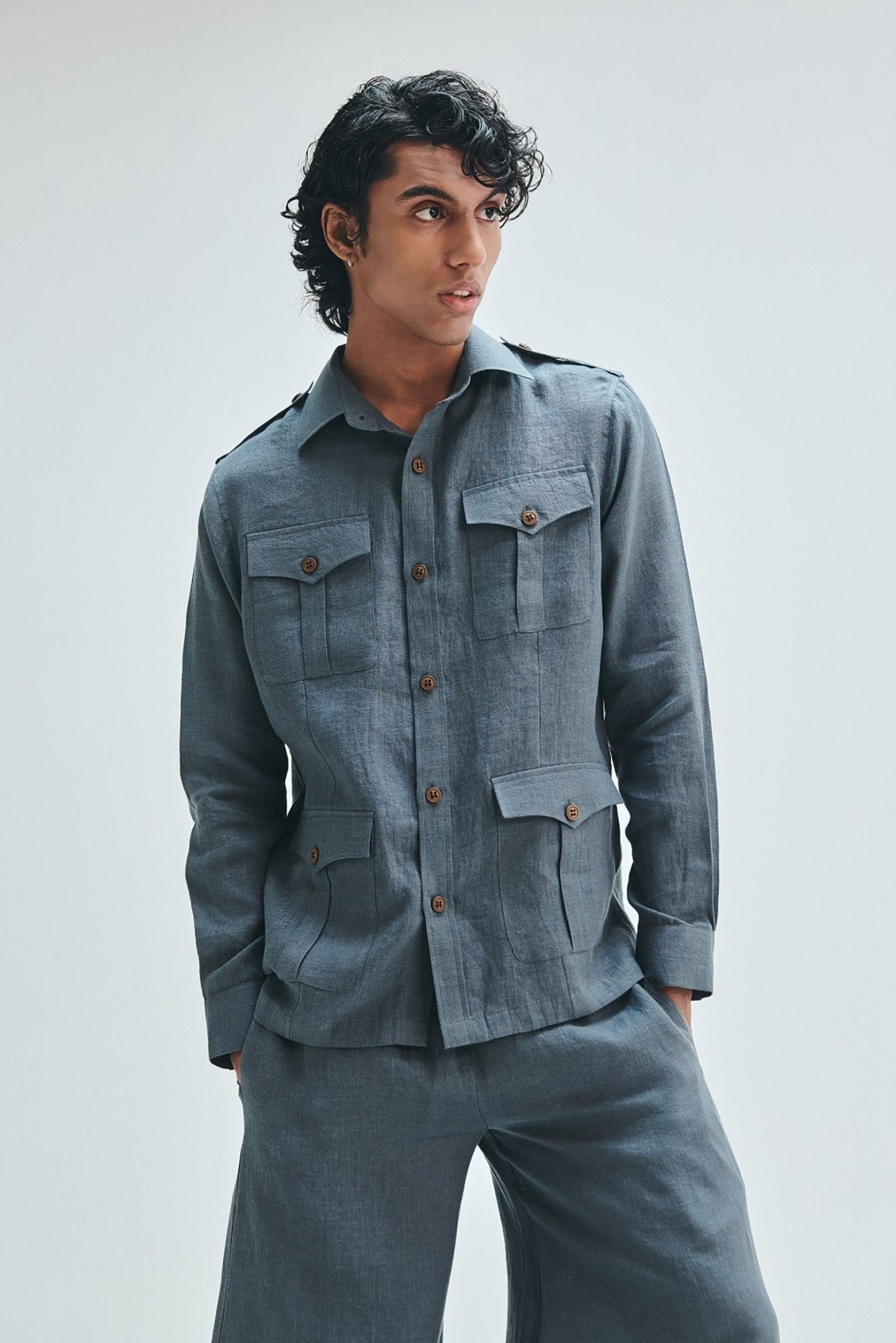 Slate Linen Men's Safari Overshirt - CiceroniOvershirtSaphed