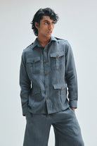 Slate Linen Men's Safari Overshirt - CiceroniOvershirtSaphed