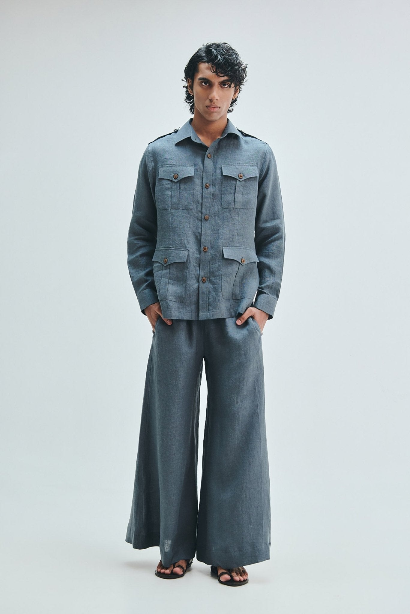 Slate Linen Men's Safari Overshirt - CiceroniOvershirtSaphed