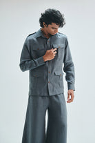 Slate Linen Men's Safari Overshirt - CiceroniOvershirtSaphed