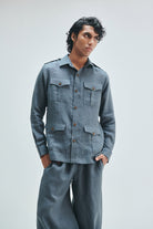 Slate Linen Men's Safari Overshirt - CiceroniOvershirtSaphed