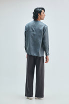 Slate Linen Men's Side Placket Shirt - CiceroniShirtSaphed