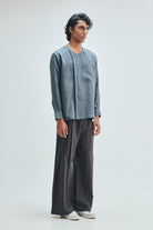 Slate Linen Men's Side Placket Shirt - CiceroniShirtSaphed