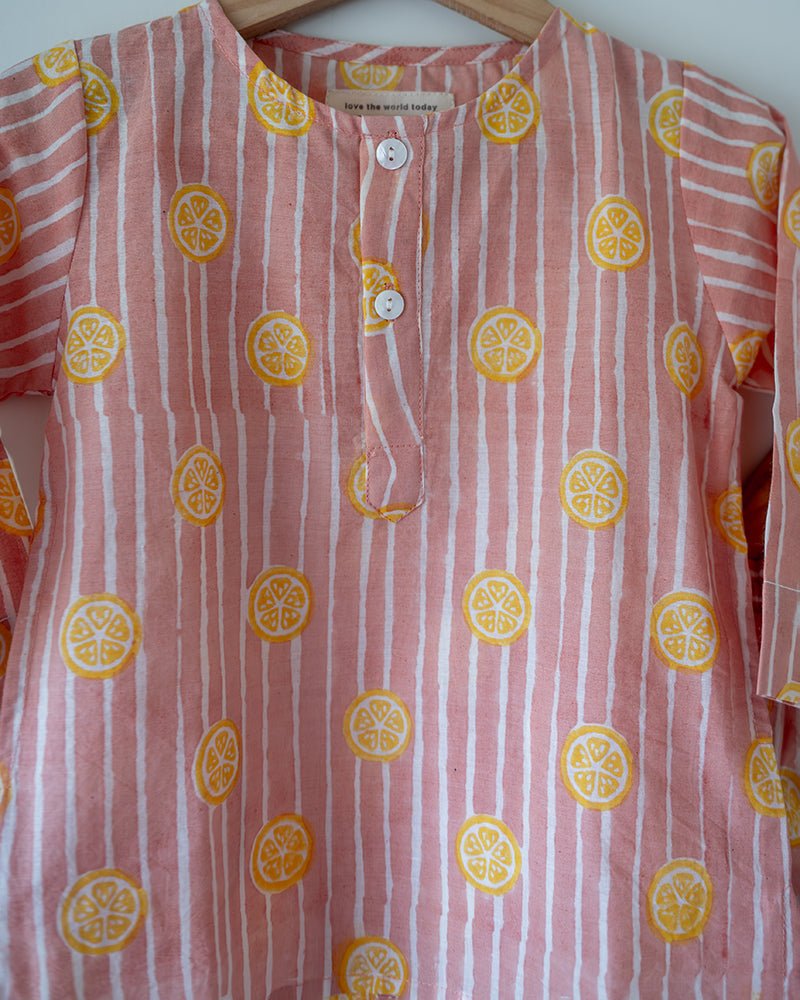 Sleepover Party Kurta and Shorts Co - ord Set - Lemon Drizzle Peach Print - CiceroniCo - ord SetLove The World Today