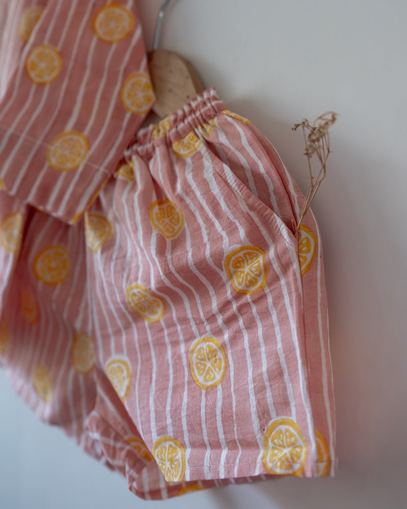 Sleepover Party Kurta and Shorts Co - ord Set - Lemon Drizzle Peach Print - CiceroniCo - ord SetLove The World Today