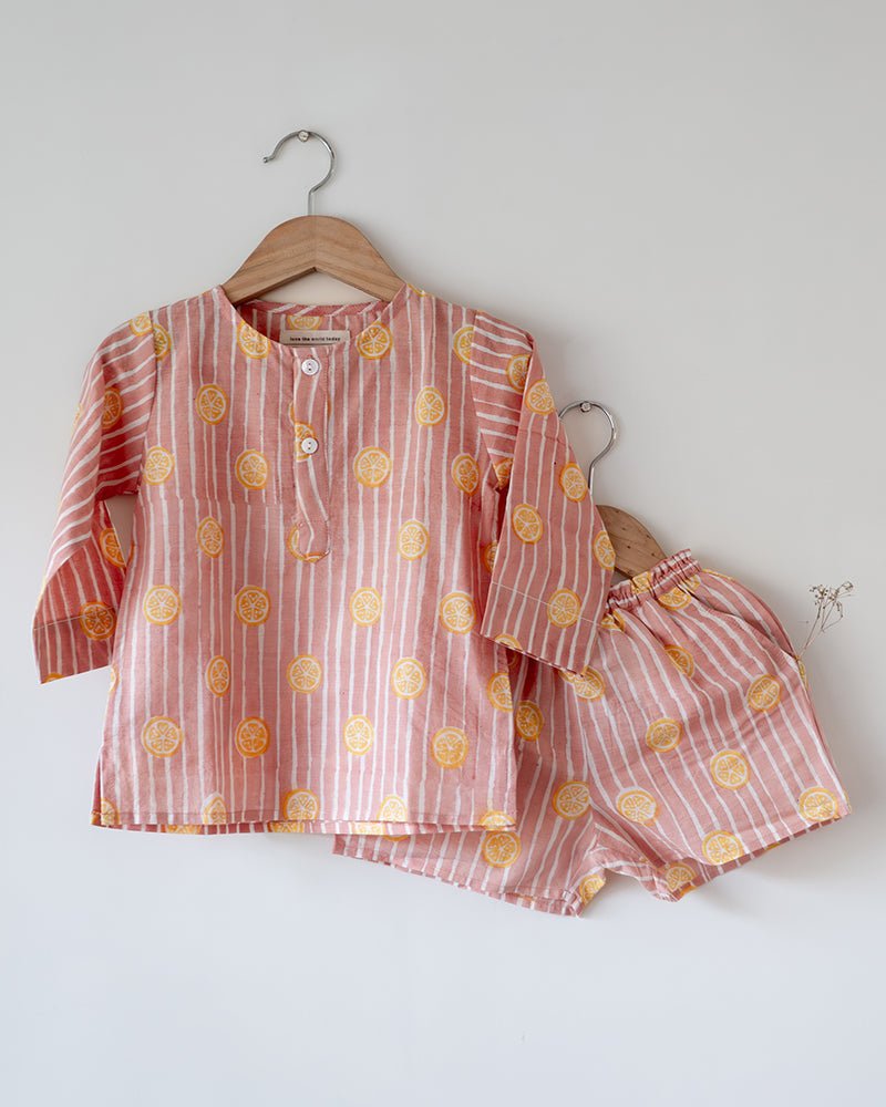 Sleepover Party Kurta and Shorts Co - ord Set - Lemon Drizzle Peach Print - CiceroniCo - ord SetLove The World Today